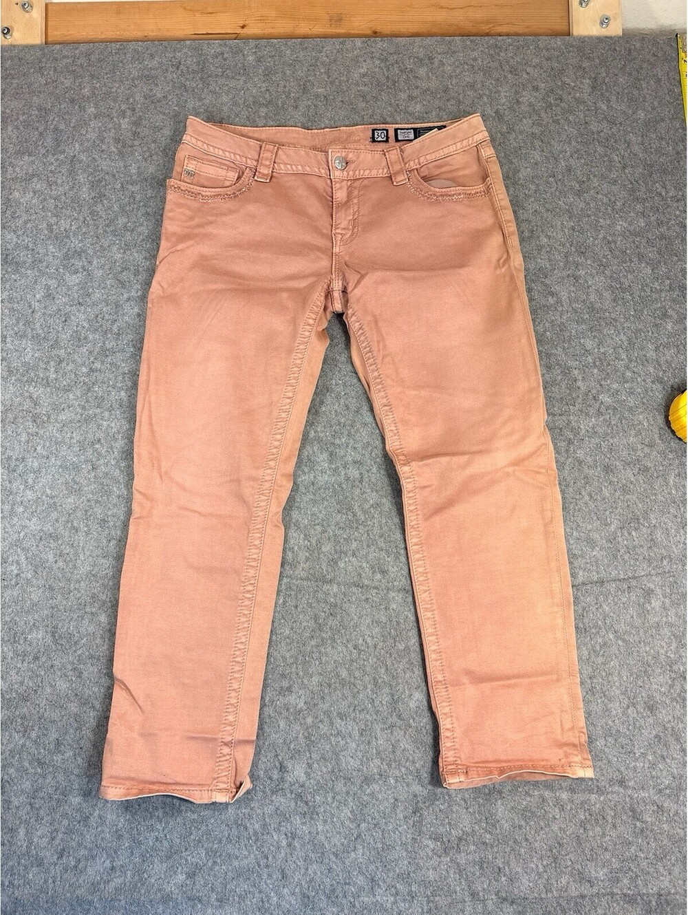 Miss Me Easy Crop Mid Rise Coral Jeans Womens 30 Sequin Embroidered